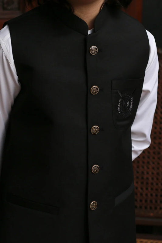 Picture of Maqsood Garments - Tropical Kid's Waistcoat - Black - Available at Raja Sahib