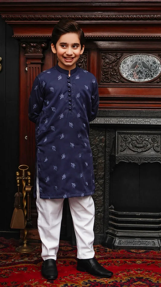 Picture of Maqsood Garments - Embroidered Kid's Kurta - Navy Blue - Available at Raja Sahib