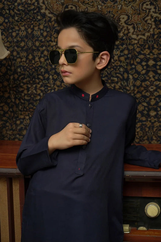Picture of Maqsood Garments - Kid's Wash & Wear Kameez Shalwar - Navy Blue - Available at Raja Sahib
