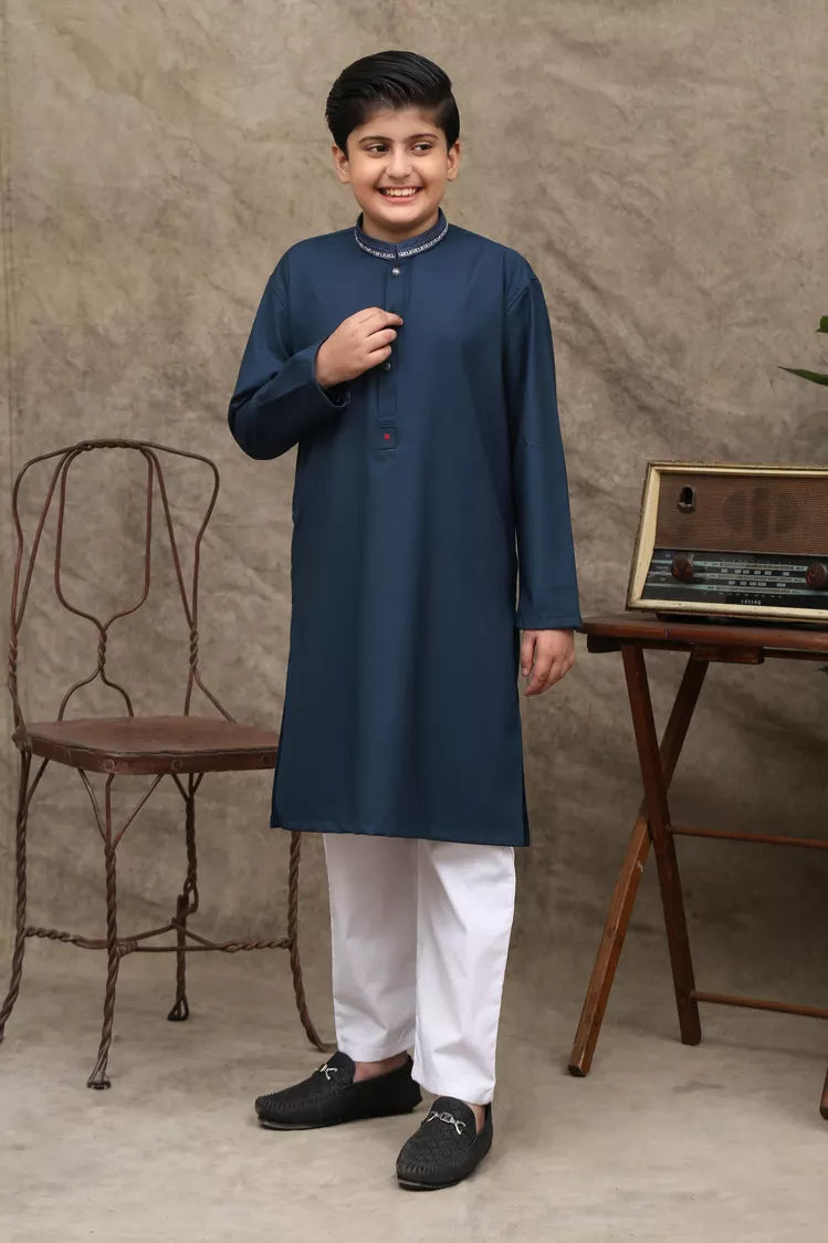 Picture of Maqsood Garments - Kid's Wash & Wear Kurta - Stone Blue - Available at Raja Sahib