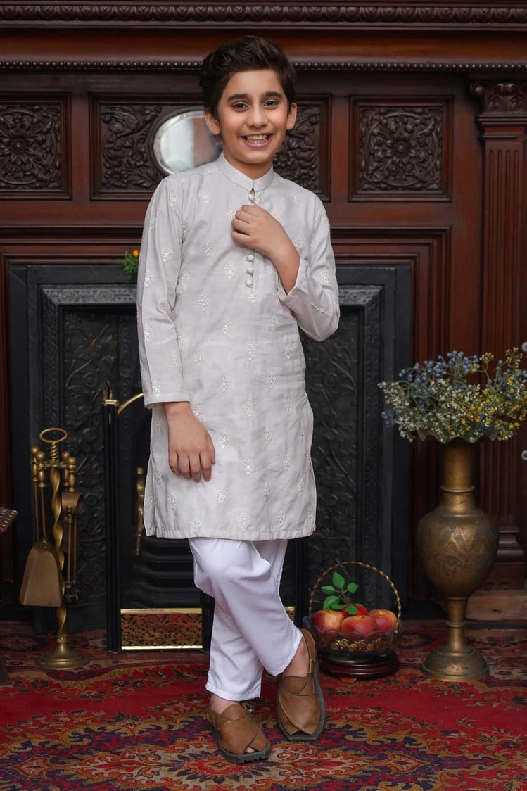 Picture of Maqsood Garments - Linen Kid's Kurta - Off White - Available at Raja Sahib