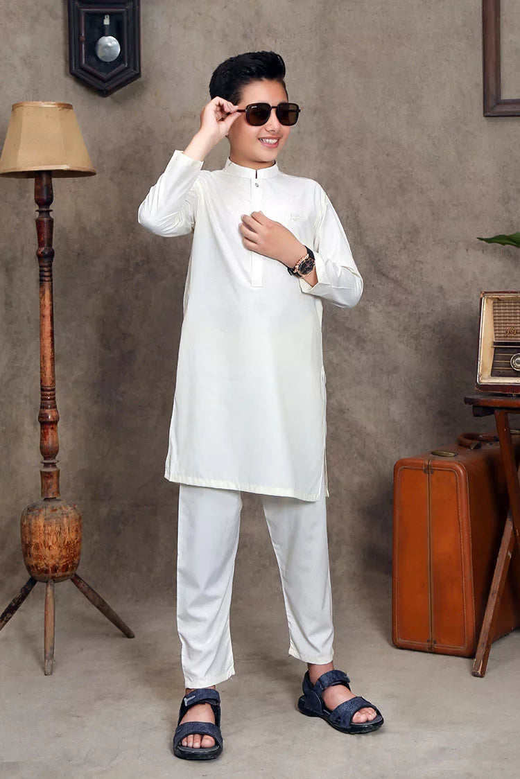 Picture of Maqsood Garments - Kid's Kameez Shalwar - Boski Off-White - Available at Raja Sahib