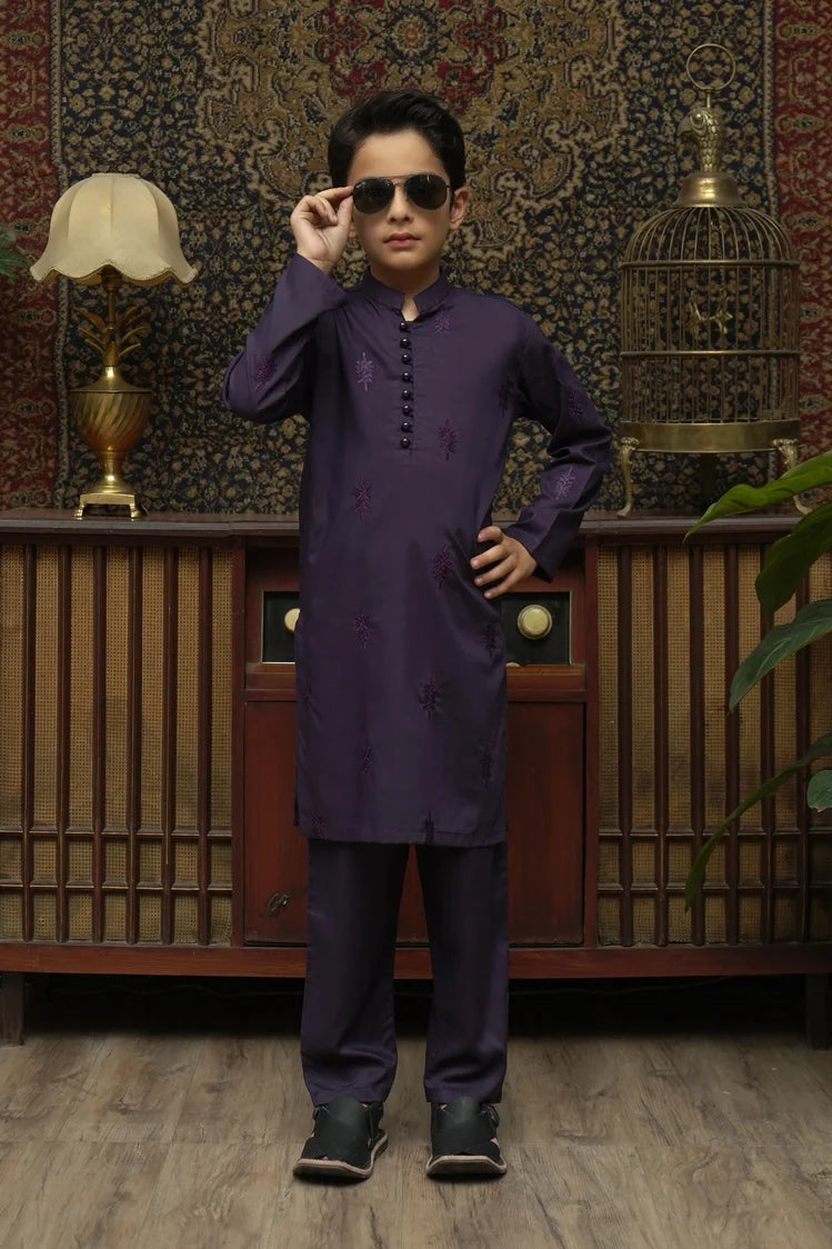 Picture of Maqsood Garments - Kid's Wash & Wear Kameez Shalwar - Purple - Available at Raja Sahib