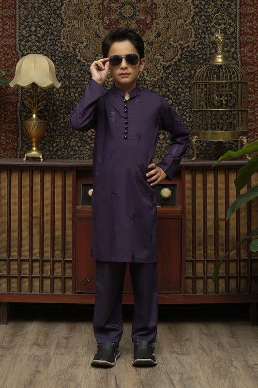 Picture of Maqsood Garments - Kid's Wash & Wear Kameez Shalwar - Purple - Available at Raja Sahib