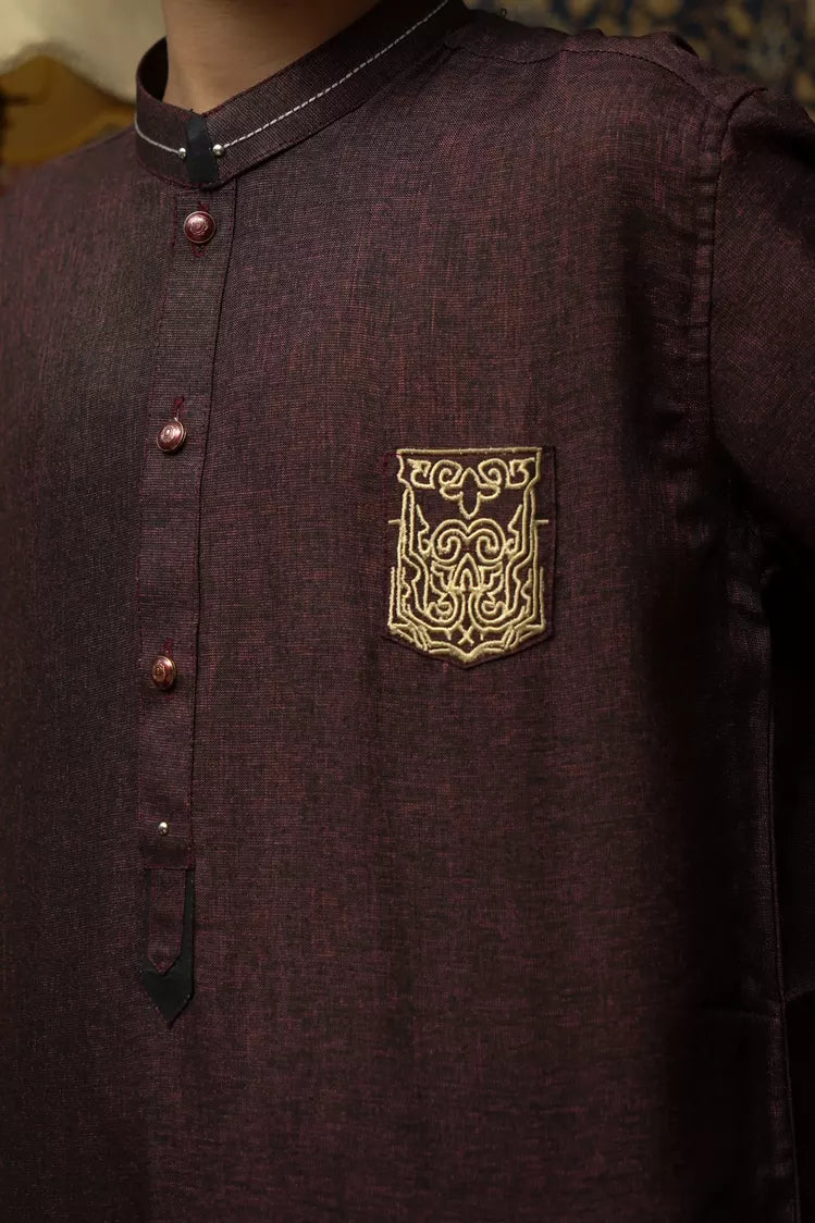 Picture of Maqsood Garments - Patched Kid's Kurta - Dark Purple - Available at Raja Sahib