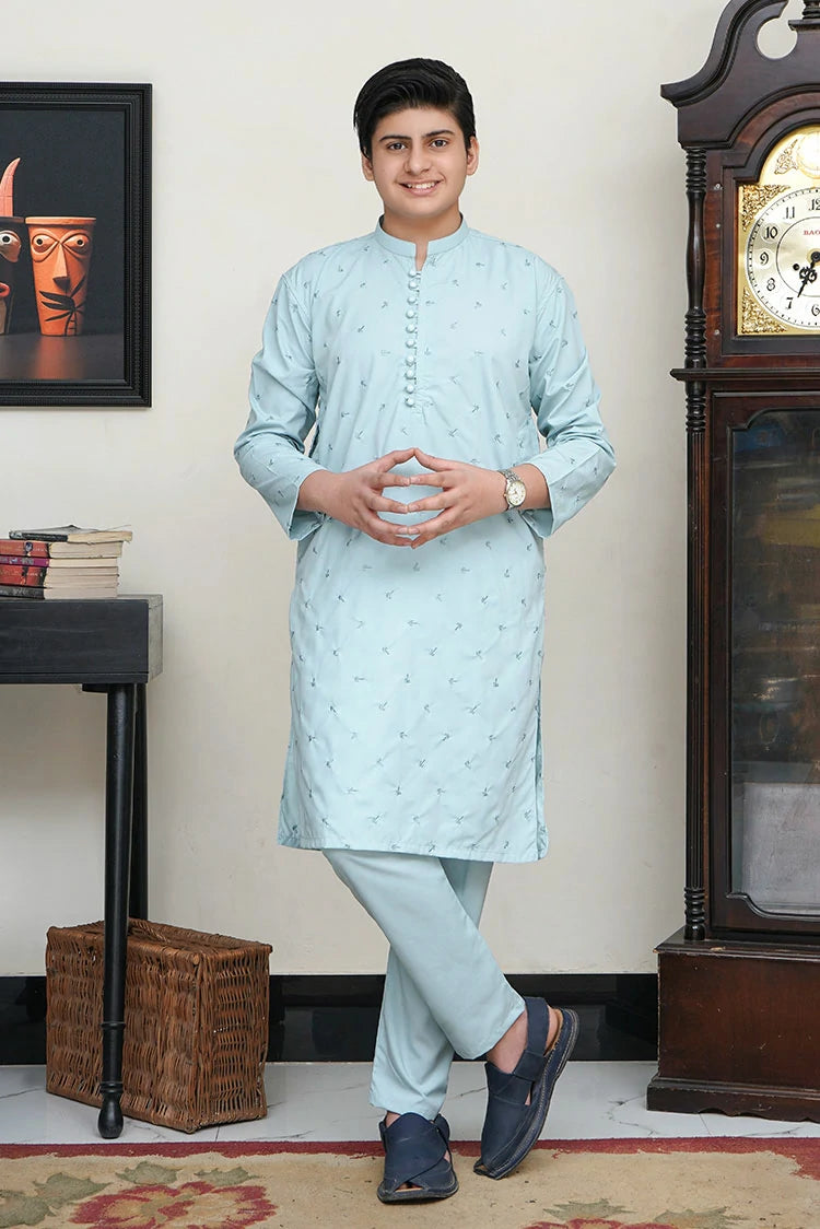 Picture of Maqsood Garments - Embroided Wash & Wear Kid's Kameez Shalwar - Sky Blue - Available at Raja Sahib