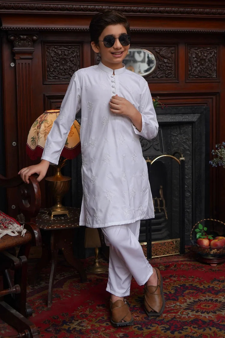 Picture of Maqsood Garments - Kid's Kameez Shalwar - Boski White - Available at Raja Sahib