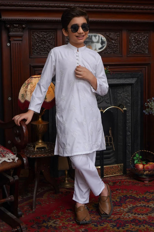 Picture of Maqsood Garments - Kid's Kameez Shalwar - Boski White - Available at Raja Sahib