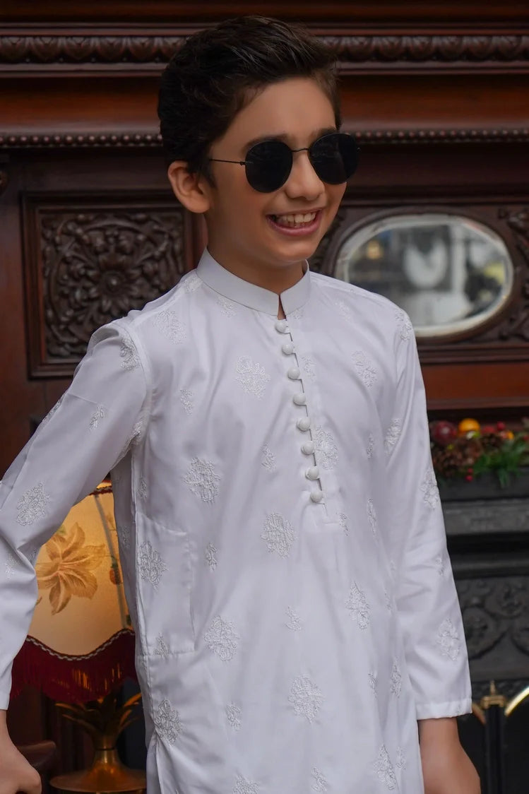 Picture of Maqsood Garments - Kid's Kameez Shalwar - Boski White - Available at Raja Sahib