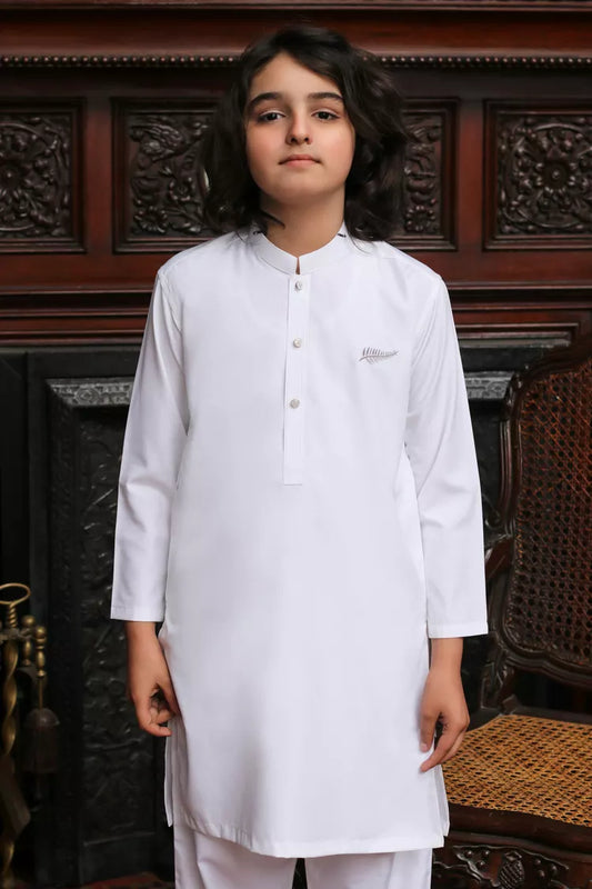Picture of Maqsood Garments - Kid's Kameez Shalwar - White Boski - Available at Raja Sahib