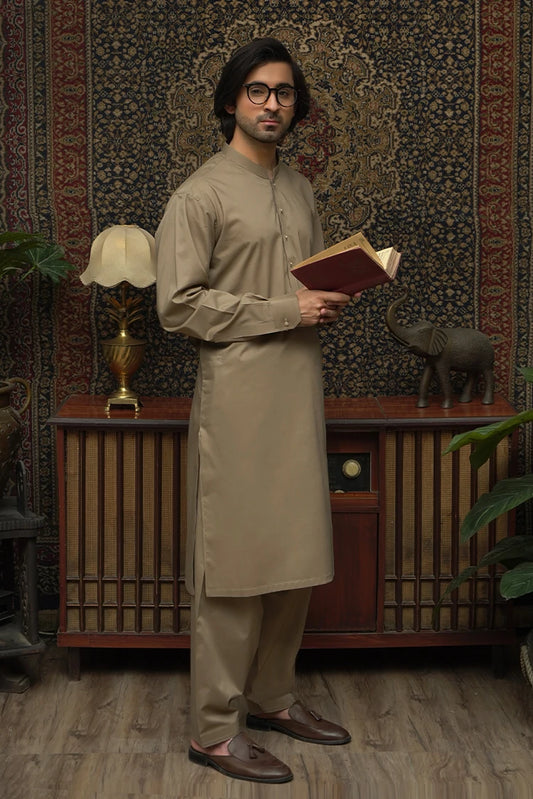Picture of Maqsood Garments - Cotton Men's Kameez Shalwar - Brown - Available at Raja Sahib
