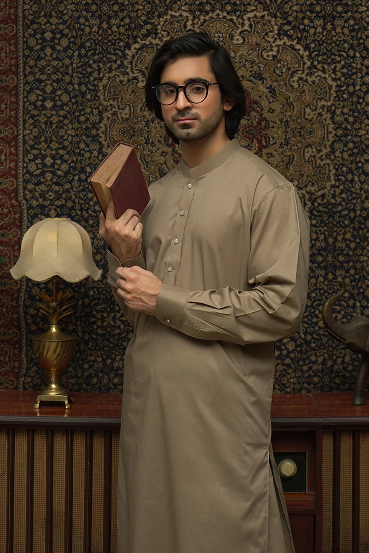 Picture of Maqsood Garments - Cotton Men's Kameez Shalwar - Brown - Available at Raja Sahib