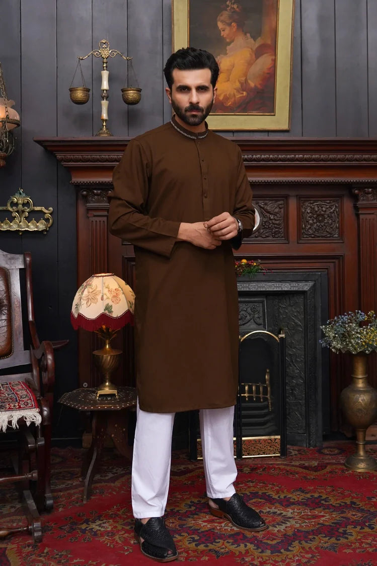 Picture of Maqsood Garments - Men's Wash & Wear Kurta - Brown - Available at Raja Sahib