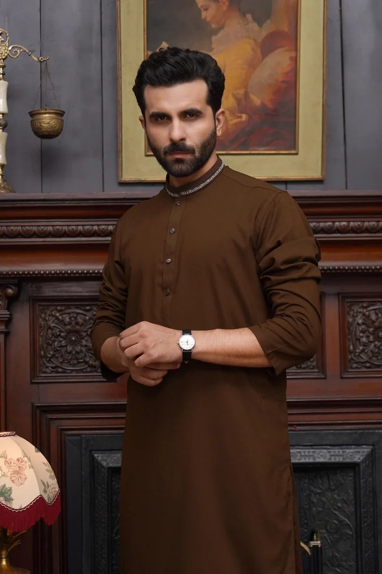Picture of Maqsood Garments - Men's Wash & Wear Kurta - Brown - Available at Raja Sahib