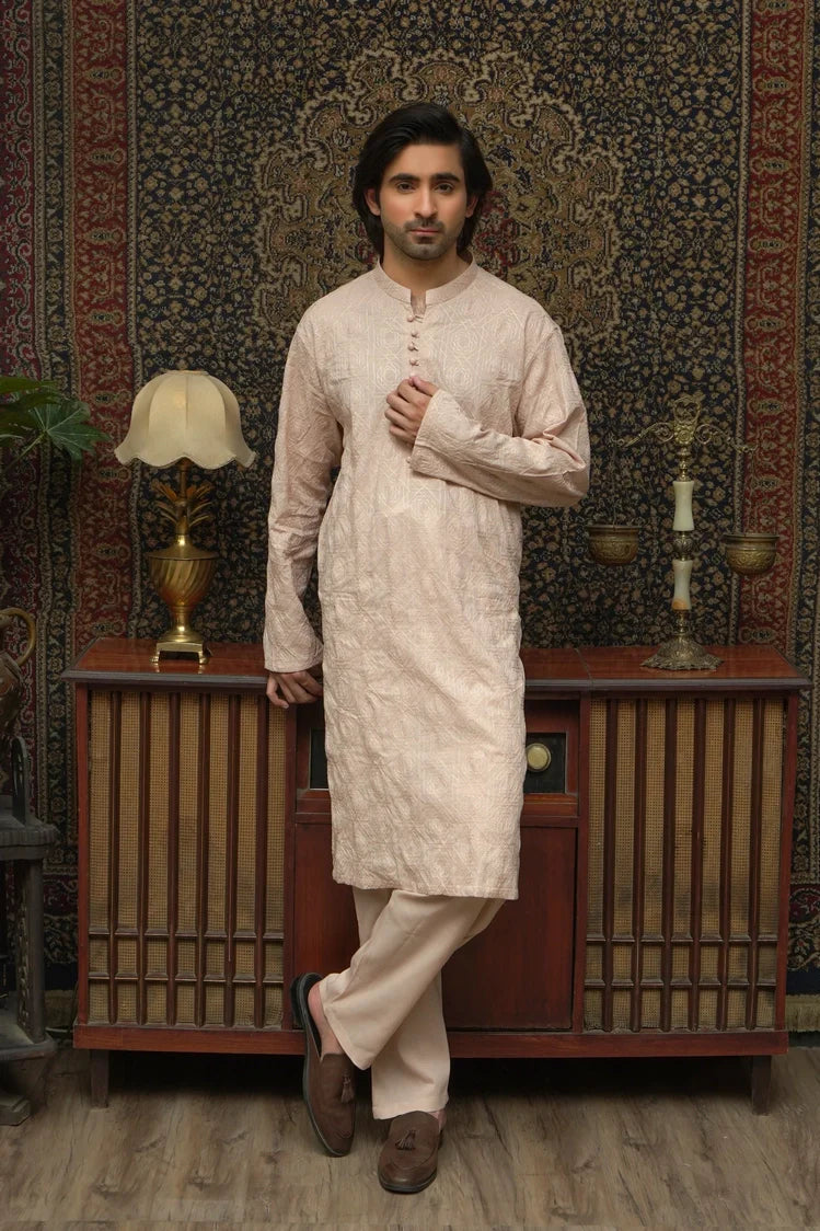 Picture of Maqsood Garments - Cotton Men's Kameez Shalwar - Cream - Available at Raja Sahib