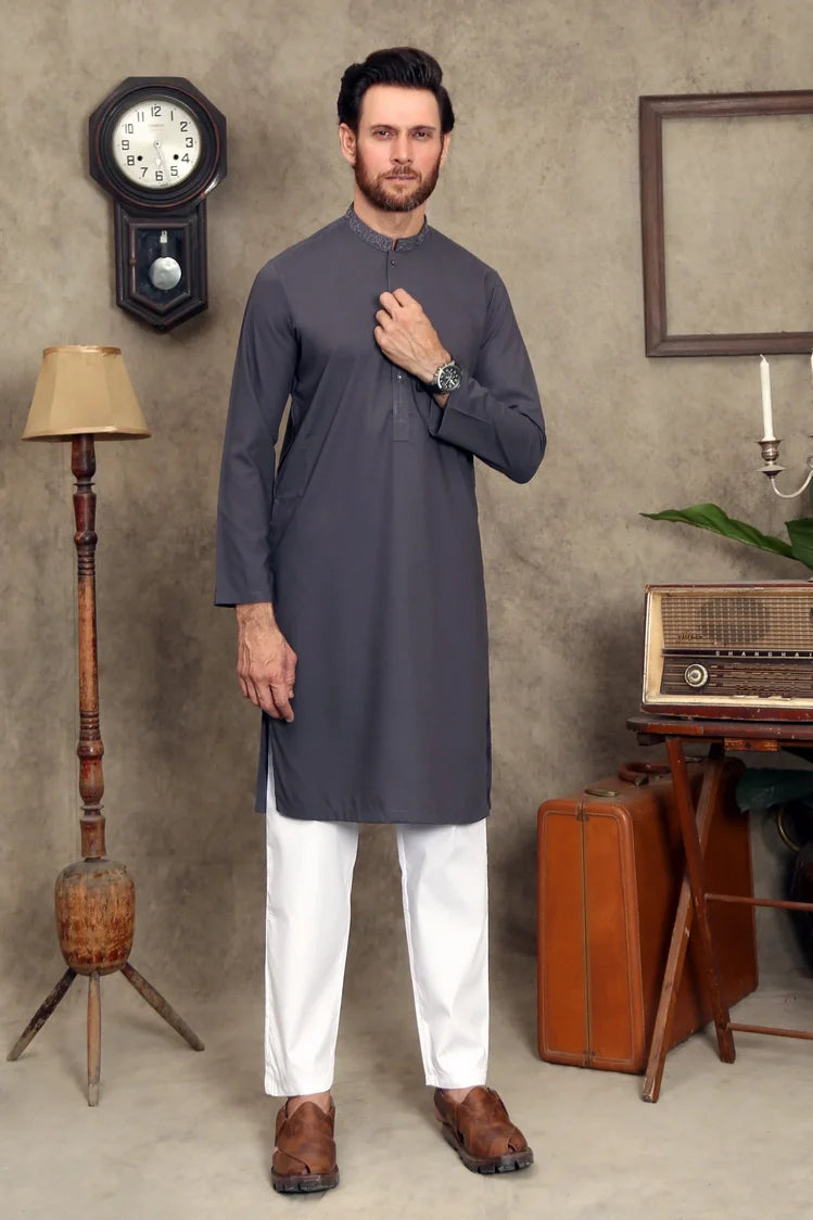 Picture of Maqsood Garments - Men's Wash & Wear Kurta - Grey - Available at Raja Sahib