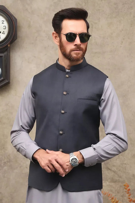 Picture of Maqsood Garments - Men's Waistcoat - Charcoal Grey - Available at Raja Sahib