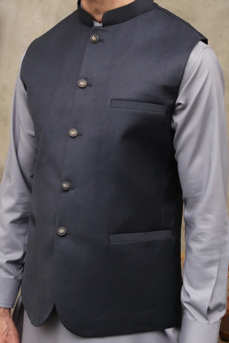 Picture of Maqsood Garments - Men's Waistcoat - Charcoal Grey - Available at Raja Sahib
