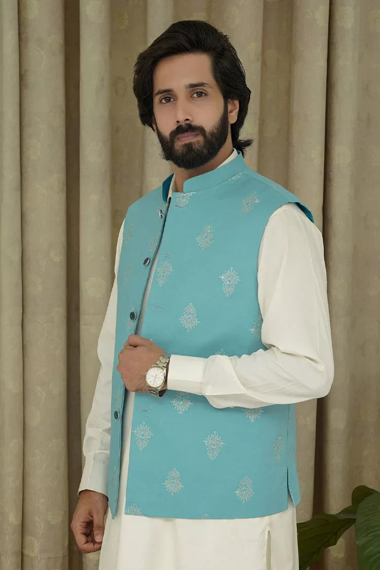 Picture of Maqsood Garments - Embroidery Men's Waistcoat - Ferozi - Available at Raja Sahib