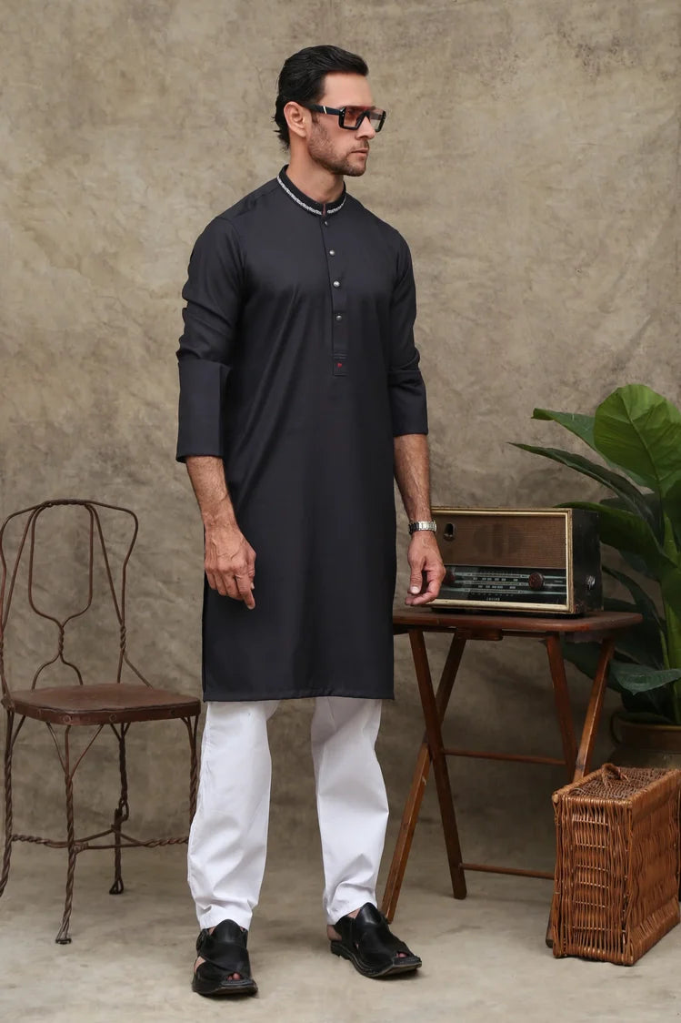 Picture of Maqsood Garments - Men's Wash & Wear Kurta - Jade Black - Available at Raja Sahib