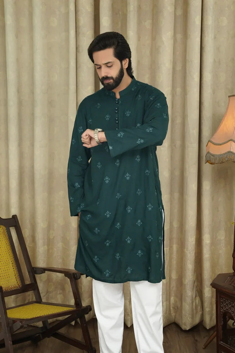 Picture of Maqsood Garments - Embroidered Men's Kurta - Dark Green - Available at Raja Sahib