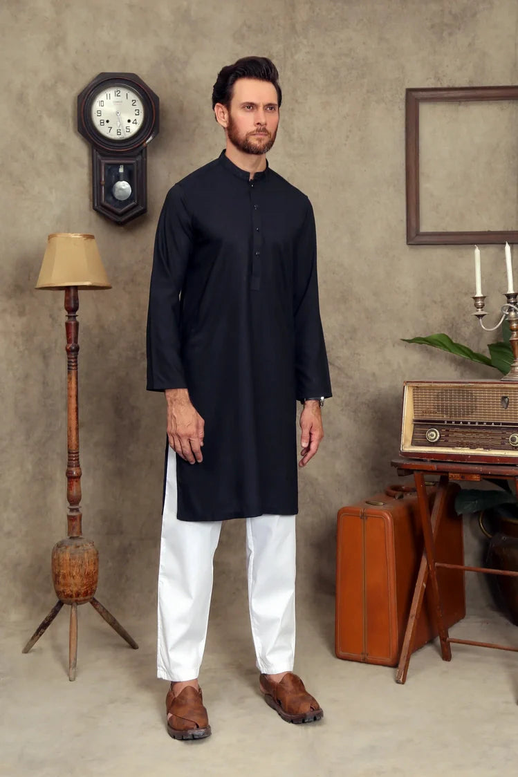 Picture of Maqsood Garments - Men's Wash & Wear Kurta - Jet Black - Available at Raja Sahib
