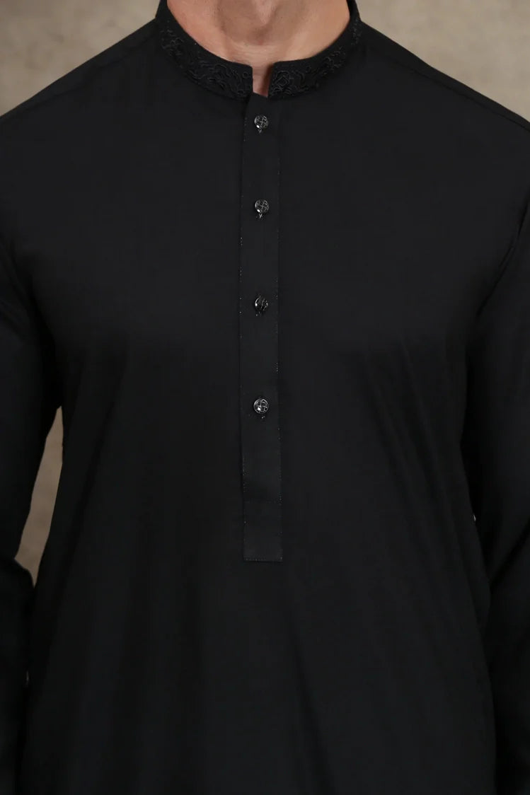Picture of Maqsood Garments - Men's Wash & Wear Kurta - Jet Black - Available at Raja Sahib