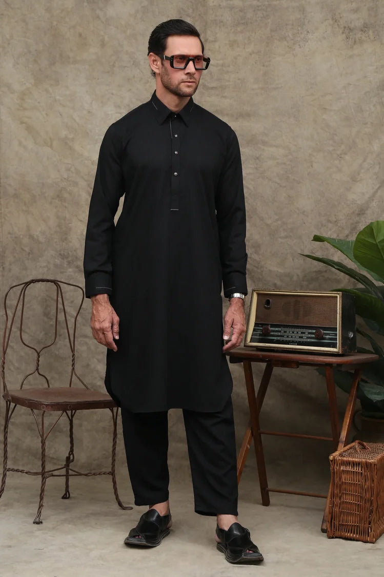 Picture of Maqsood Garments - Wash & Wear Men's Shalwar Kameez - Jet Black - Available at Raja Sahib