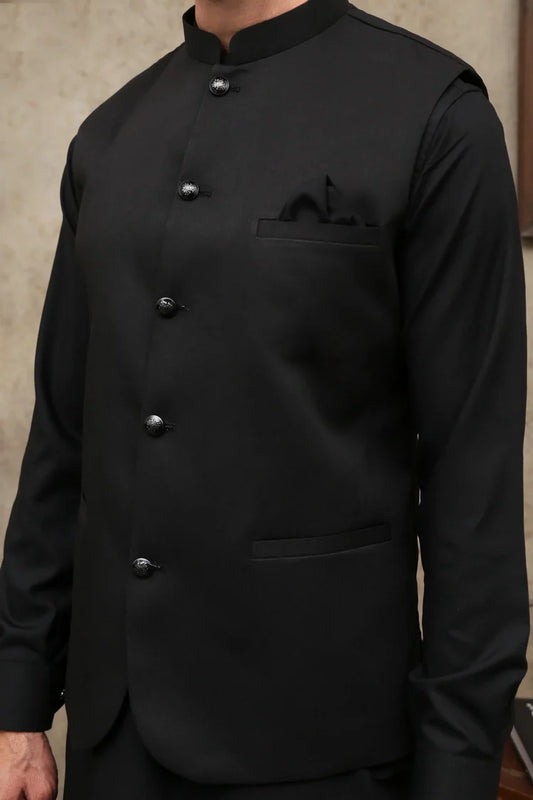 Picture of Maqsood Garments - Tropical Men's Waistcoat - Black - Available at Raja Sahib