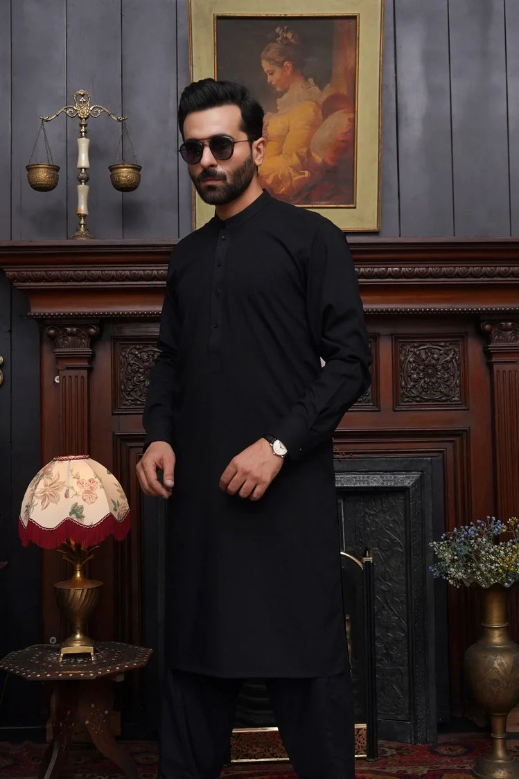 Picture of Maqsood Garments - Wash & Wear Men's Shalwar Kameez - Jet Black - Available at Raja Sahib