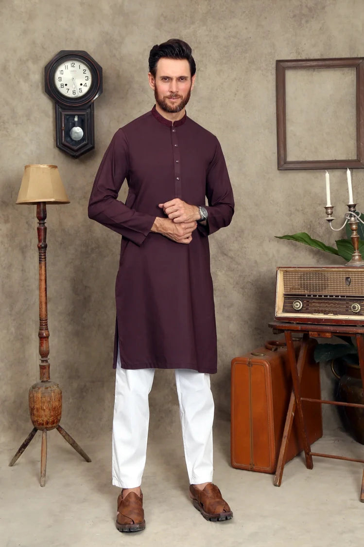 Picture of Maqsood Garments - Men's Wash & Wear Kurta - Maroon - Available at Raja Sahib