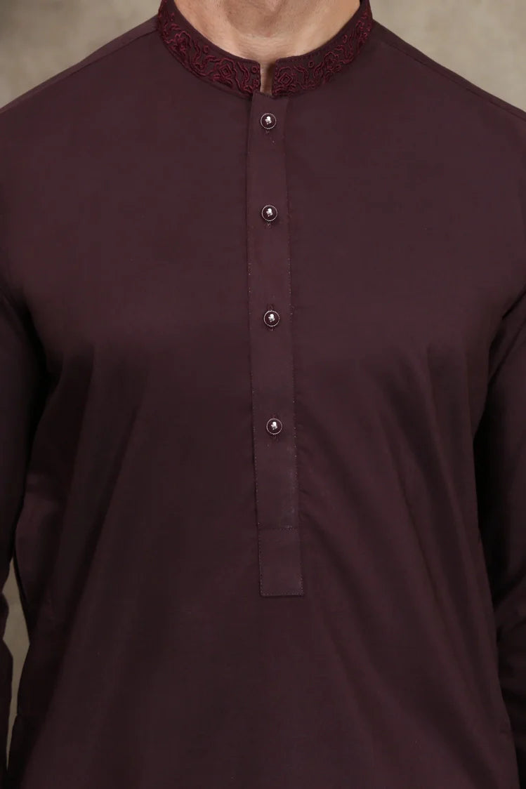 Picture of Maqsood Garments - Men's Wash & Wear Kurta - Maroon - Available at Raja Sahib