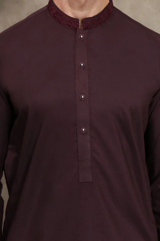 Picture of Maqsood Garments - Men's Wash & Wear Kurta - Maroon - Available at Raja Sahib