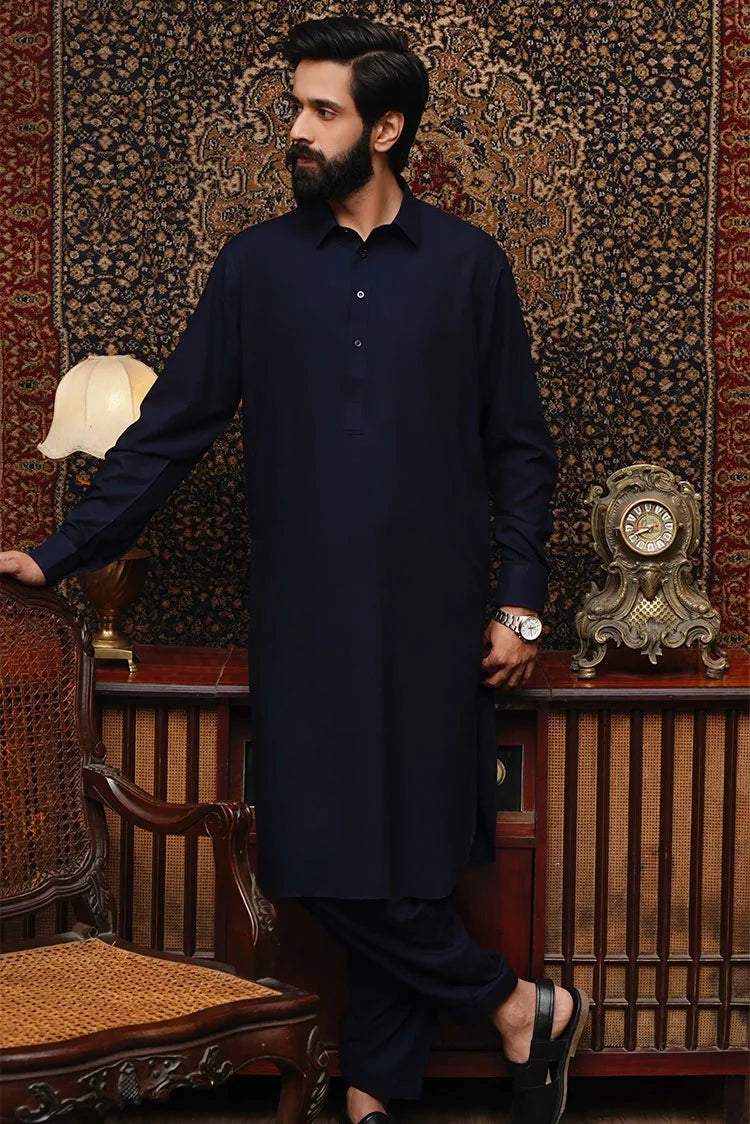 Picture of Maqsood Garments - Collar Wash & Wear Men's Shalwar Kameez - Navy Blue - Available at Raja Sahib