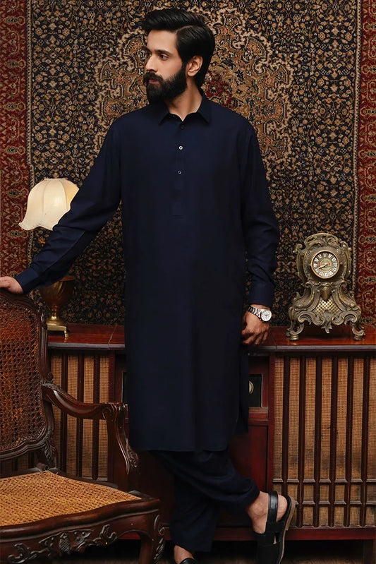 Picture of Maqsood Garments - Collar Wash & Wear Men's Shalwar Kameez - Navy Blue - Available at Raja Sahib