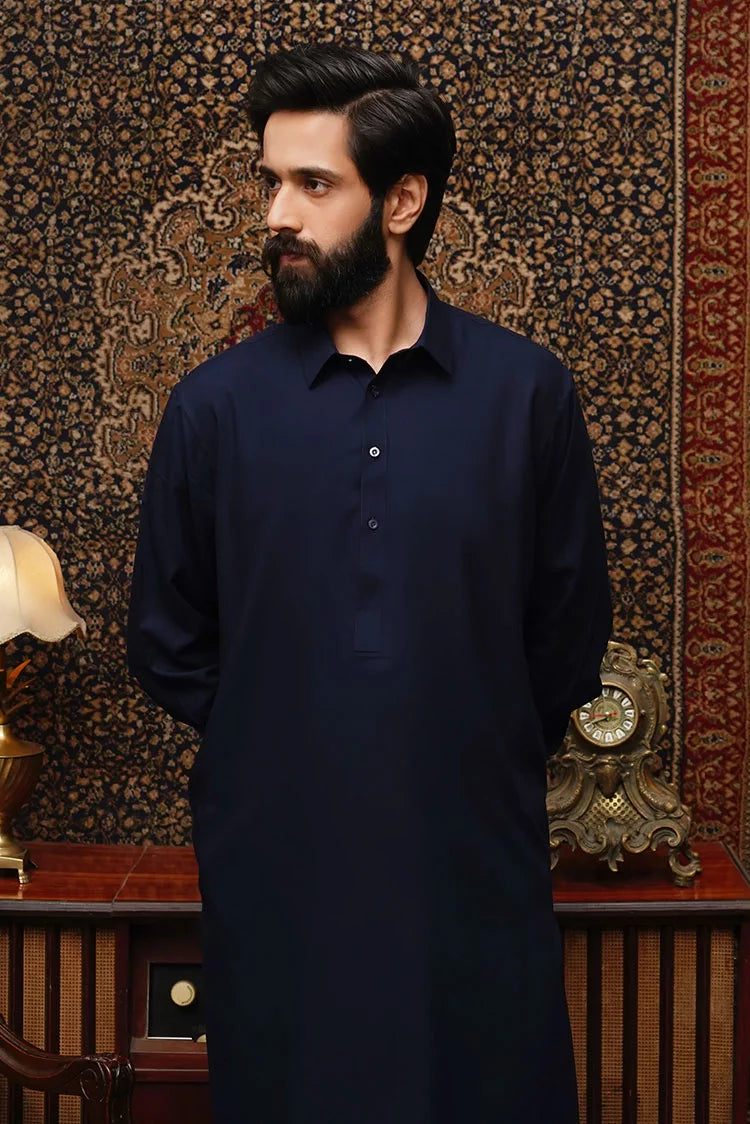 Picture of Maqsood Garments - Collar Wash & Wear Men's Shalwar Kameez - Navy Blue - Available at Raja Sahib