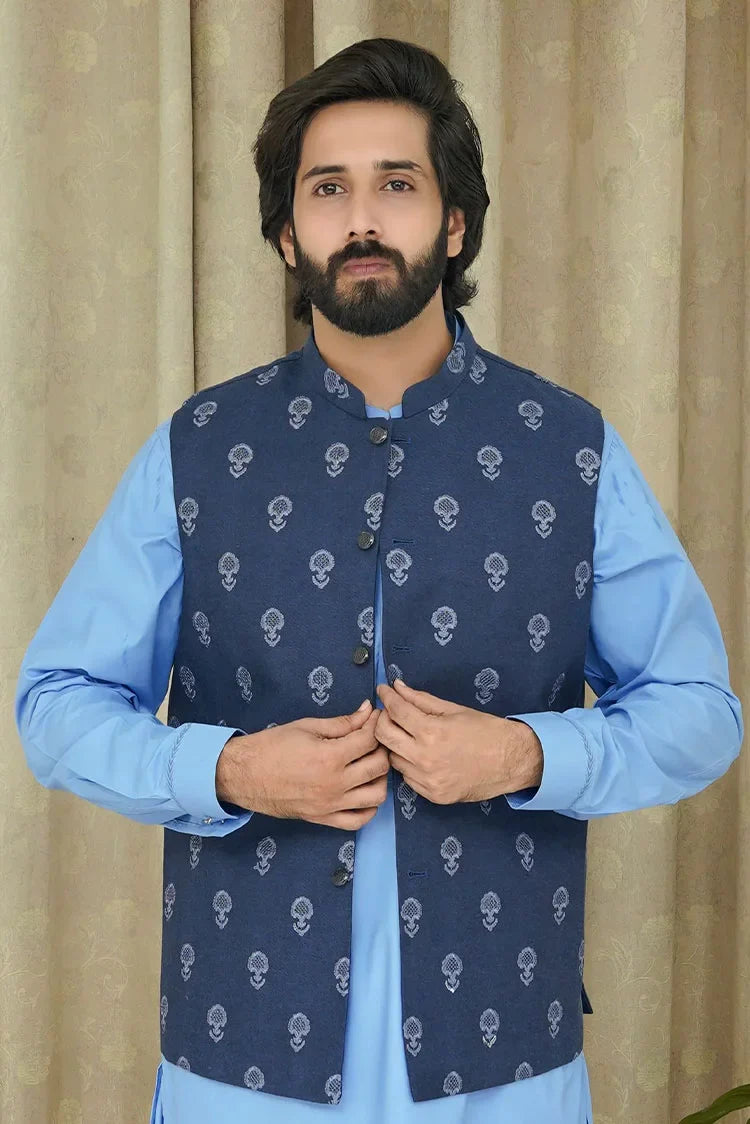 Picture of Maqsood Garments - Embroidery Men's Waistcoat - Blue - Available at Raja Sahib