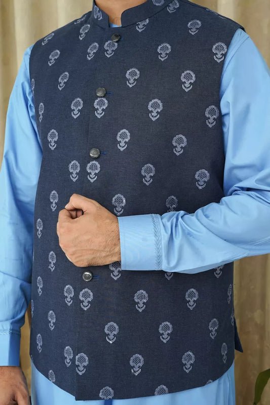 Picture of Maqsood Garments - Embroidery Men's Waistcoat - Blue - Available at Raja Sahib