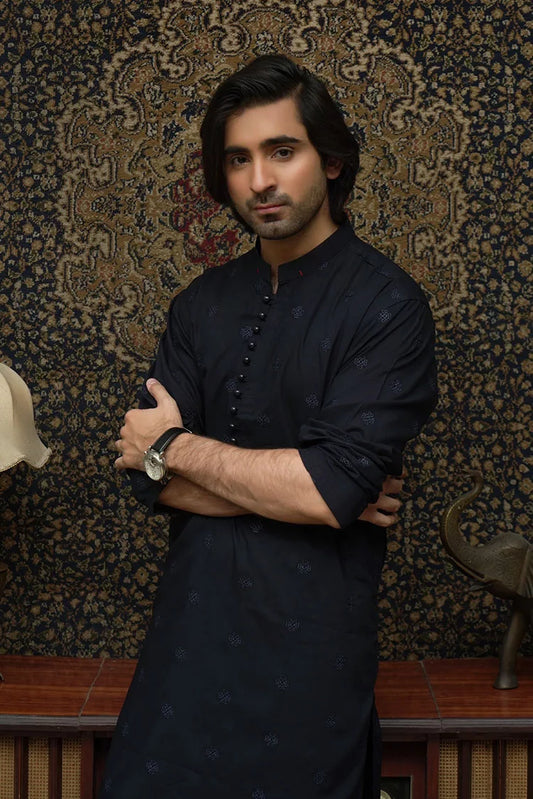 Picture of Maqsood Garments - Embroidered Wash & Wear Men's Shalwar Kameez - Blue - Available at Raja Sahib