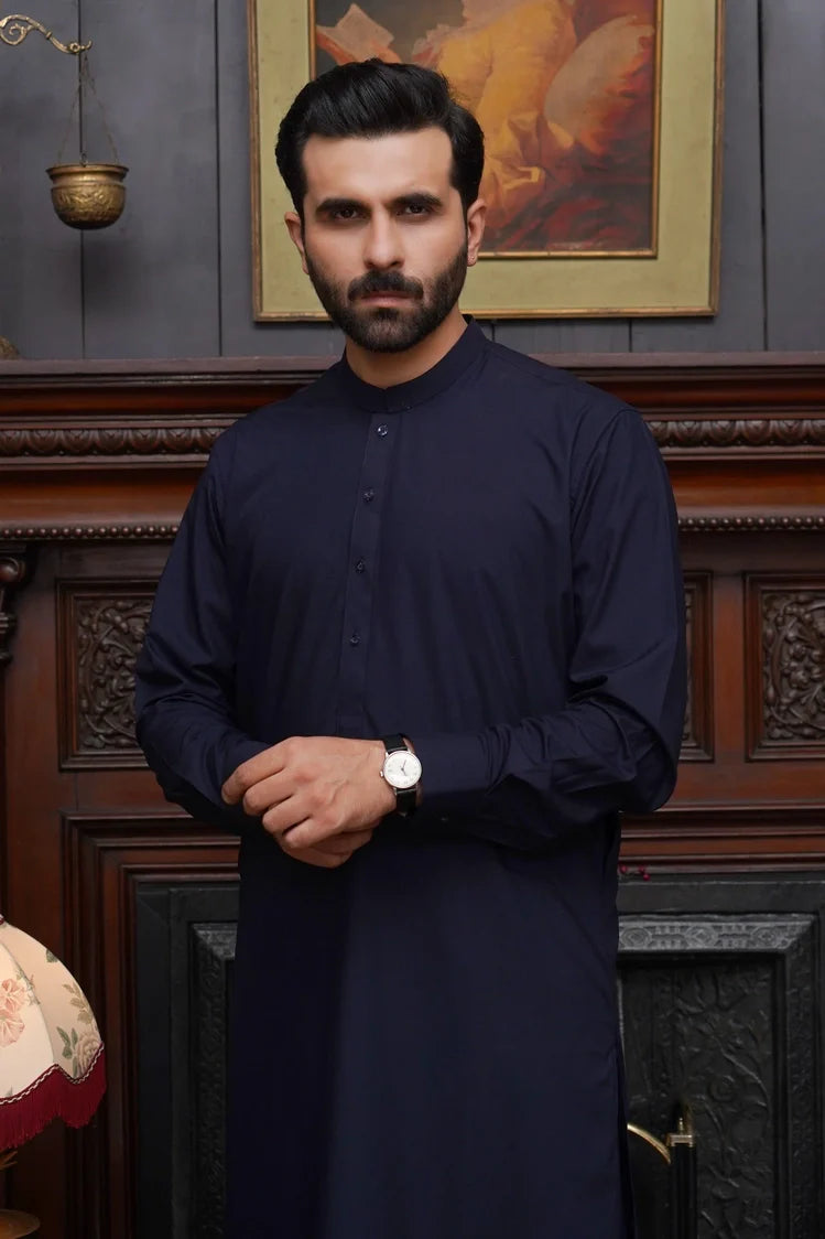 Picture of Maqsood Garments - Wash & Wear Men's Shalwar Kameez - Navy Blue - Available at Raja Sahib