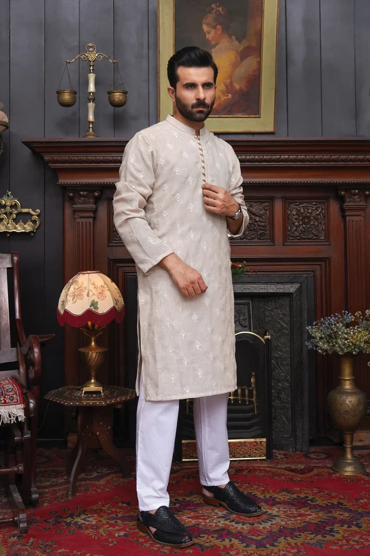 Picture of Maqsood Garments - Linen Men's Kurta - Off White - Available at Raja Sahib