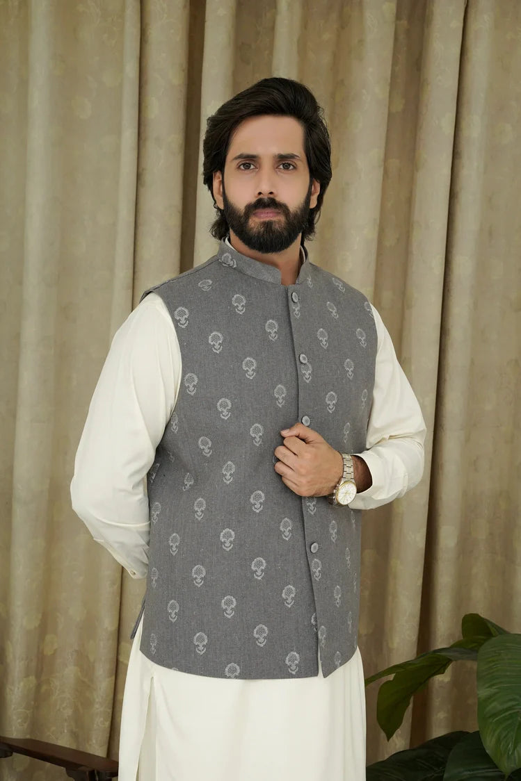 Picture of Maqsood Garments - Embroidery Men's Waistcoat - Grey - Available at Raja Sahib