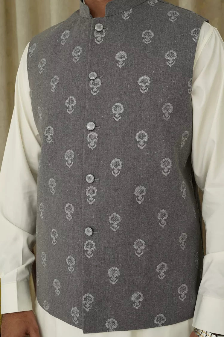 Picture of Maqsood Garments - Embroidery Men's Waistcoat - Grey - Available at Raja Sahib