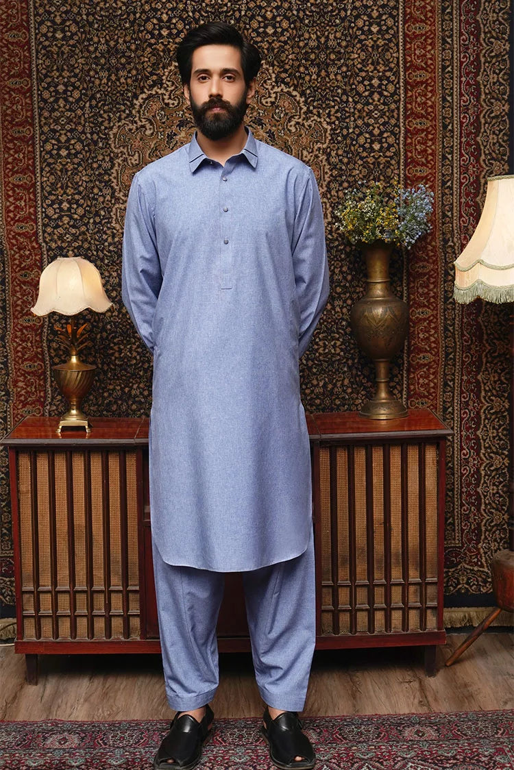 Picture of Maqsood Garments - Collar Wash & Wear Men's Shalwar Kameez - Sky Blue - Available at Raja Sahib