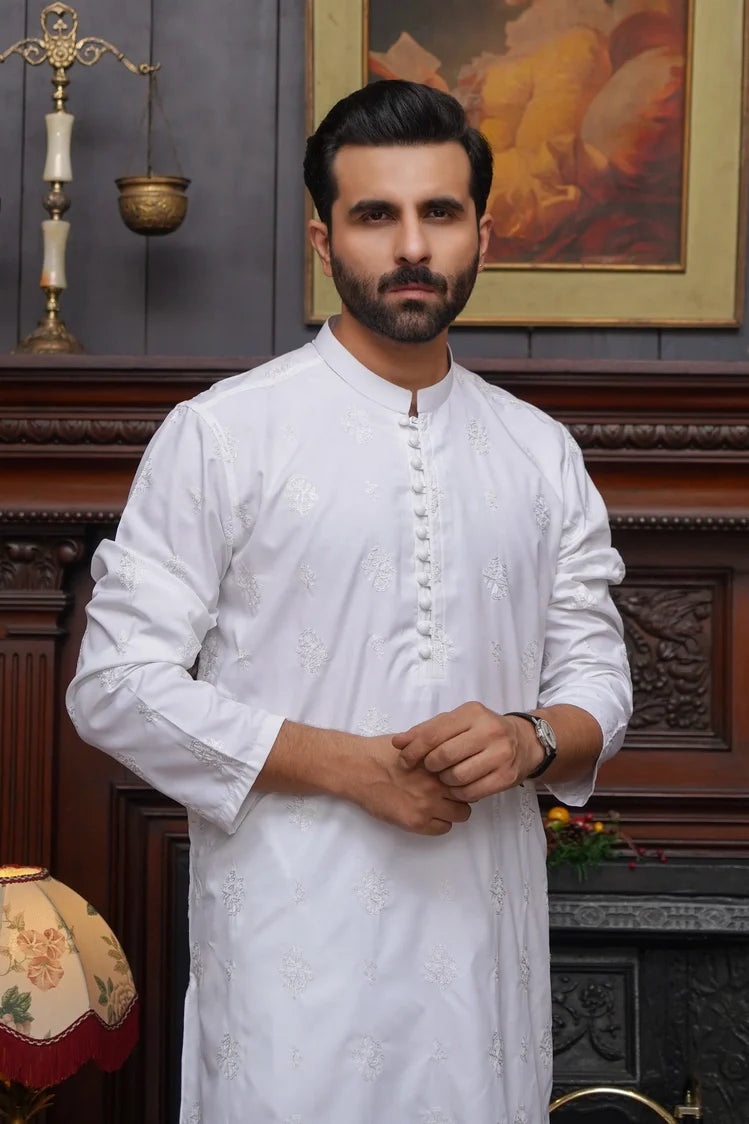 Picture of Maqsood Garments - Men's Kameez Shalwar - Boski White - Available at Raja Sahib