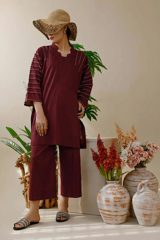 Picture of Ombrella - Maroon - Co-Ord Set - Available at Raja Sahib