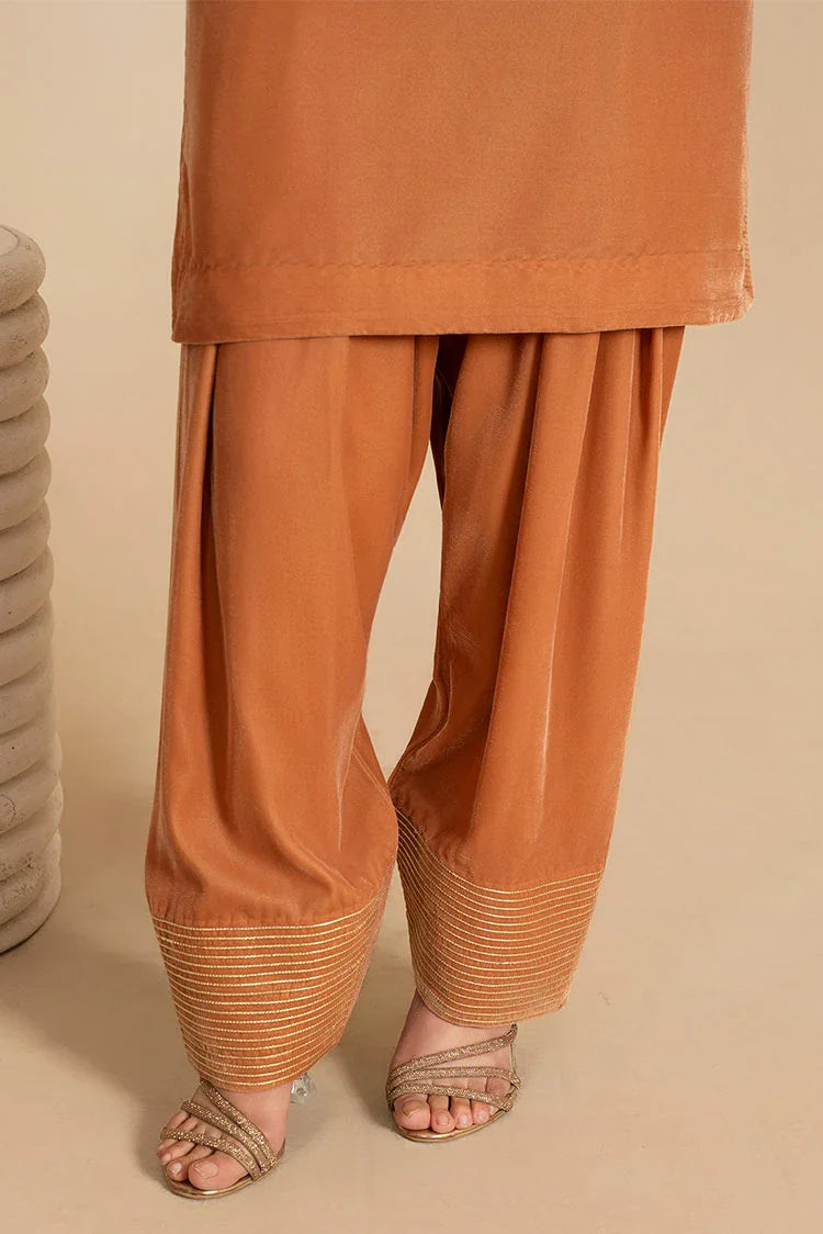 Picture of Stitch Vibes - Gold Color Block Velvet Dress - Available at Raja Sahib