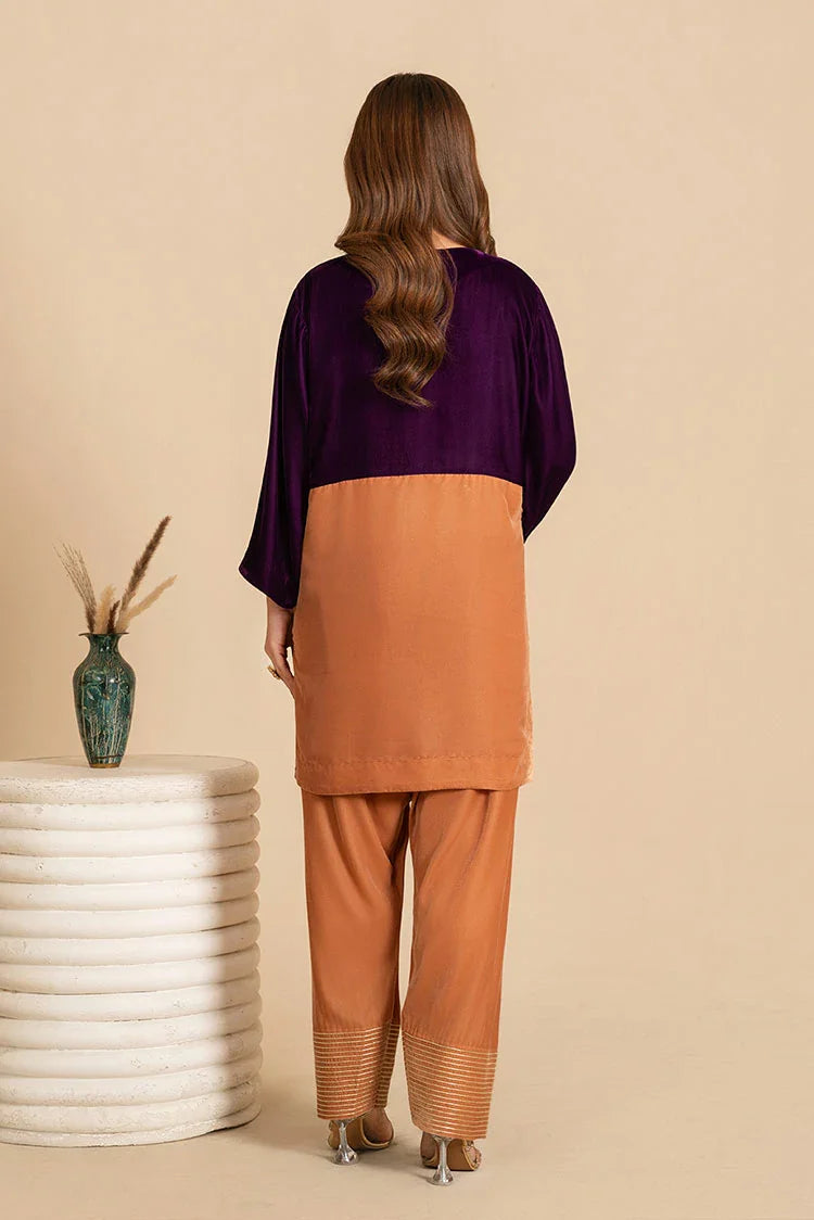 Picture of Stitch Vibes - Gold Color Block Velvet Dress - Available at Raja Sahib