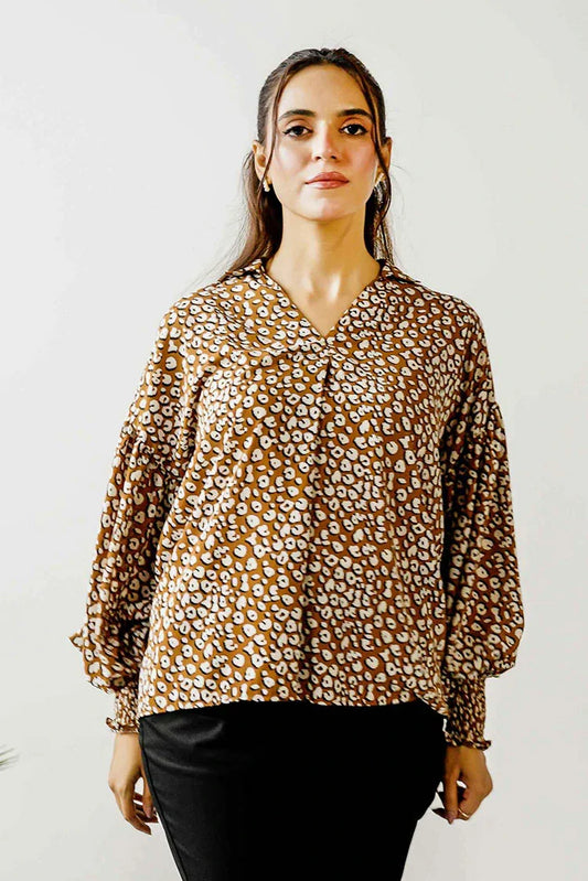 Picture of Peelu - Printed Top with Cuff Details - Available at Raja Sahib