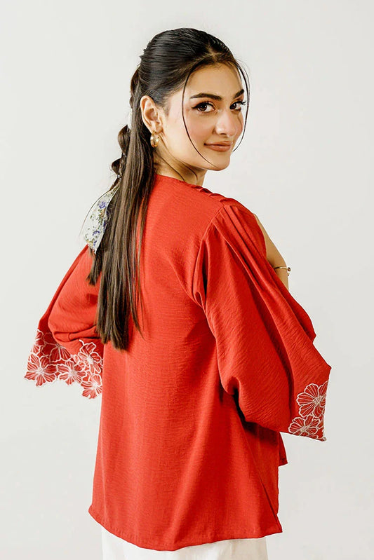 Picture of Peelu - Top with Embroidered Sleeves - Available at Raja Sahib